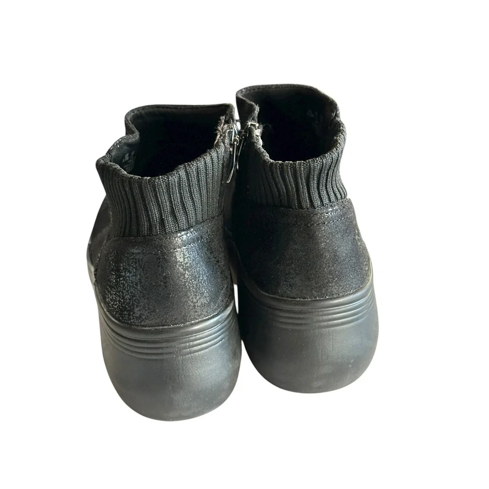 Women's Black Metallic Sparkle‎ Wedge Ankle Boots Side Zip Comfort Weekend 8.5M